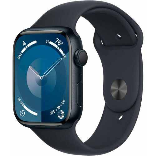 умные часы apple watch series 8 gps 41mm midnight aluminum case with midnight sport band m l Apple Watch (Series 9) 45mm Midnight Black Sport Band (MR993) S/M