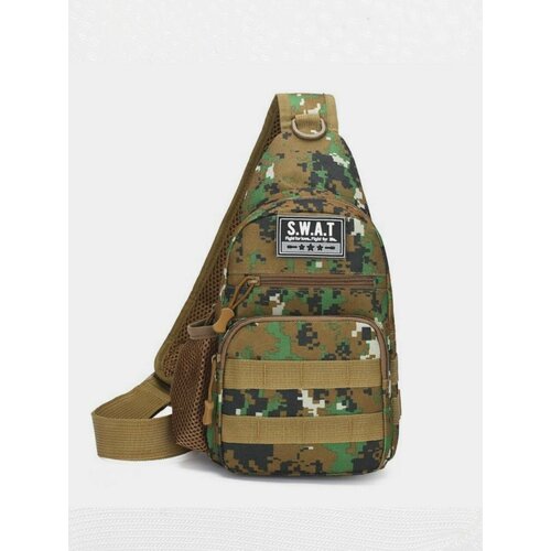 Рюкзак мужской тактический через плечо. Сумка-слинг. Цвет зеленый камуфляж