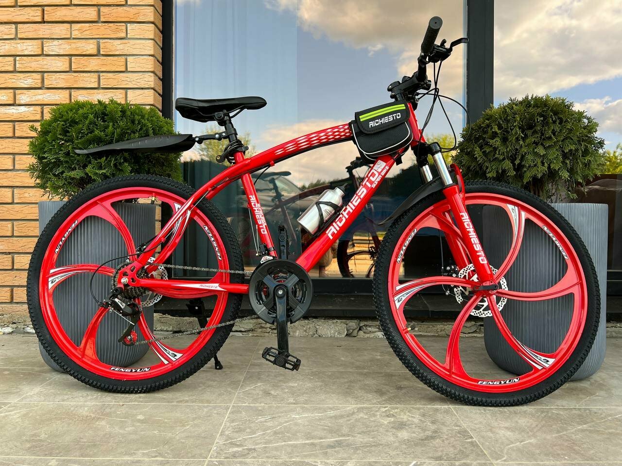 фото Велосипед горный RICHIESTO 24" колёса Алюминиевые кованные литые диски Детский Подростковый Спортивный, красный