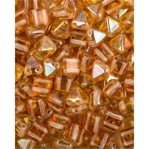 Стеклянные чешские бусины с двумя отверстиями, Pyramid beads 2-hole, 6 мм, цвет Crystal Apricot Medium, 20 шт.