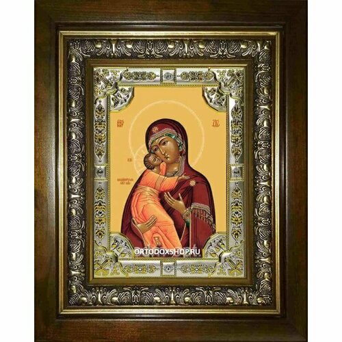 Икона Богородица Владимирская, 18x24 см, со стразами, в деревянном киоте, арт вк-2894