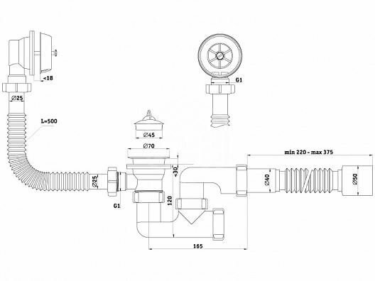 C-6255) Сифон для ванны регулируемый с выпуском 1 1/2"*40, с переливом, с гибкой трубой 40/50 - фотография № 2