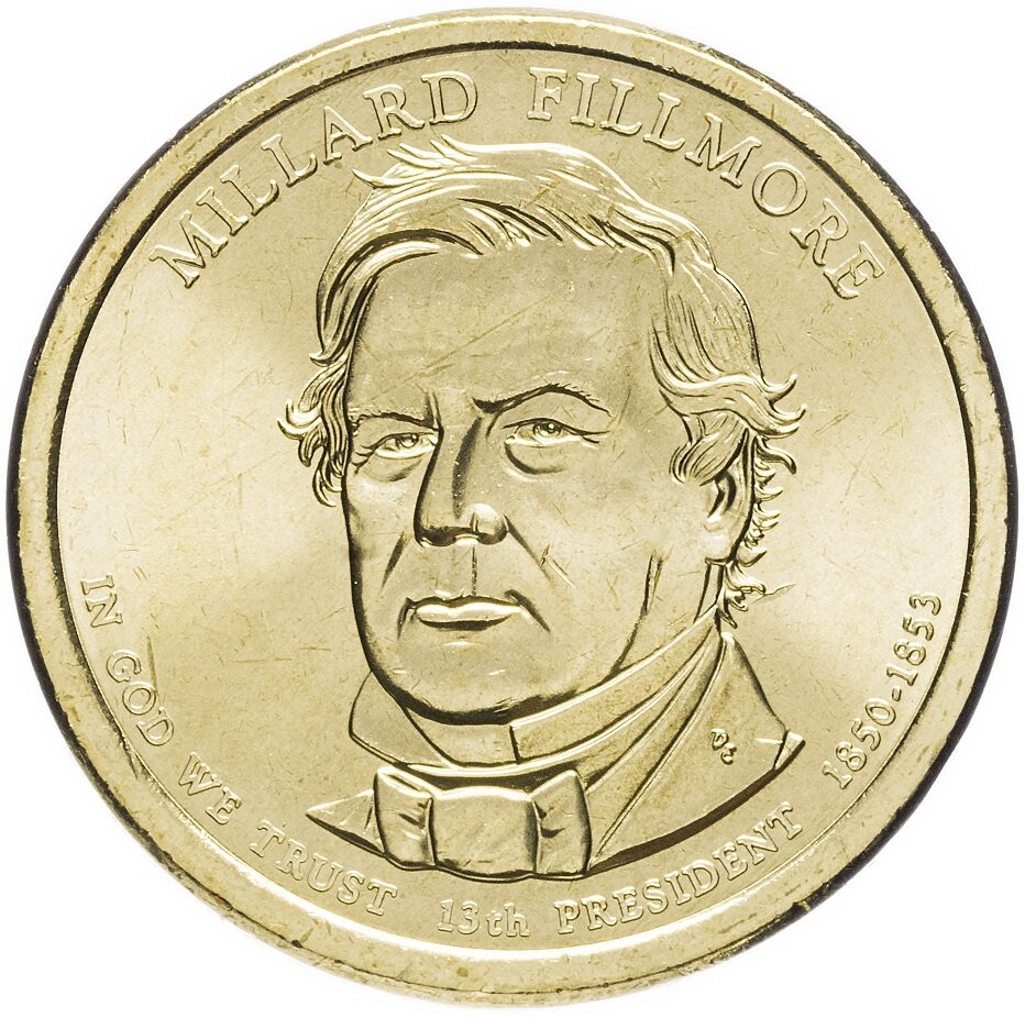 (13d) Монета США 2010 год 1 доллар "Миллард Филлмор" 2010 год Латунь UNC