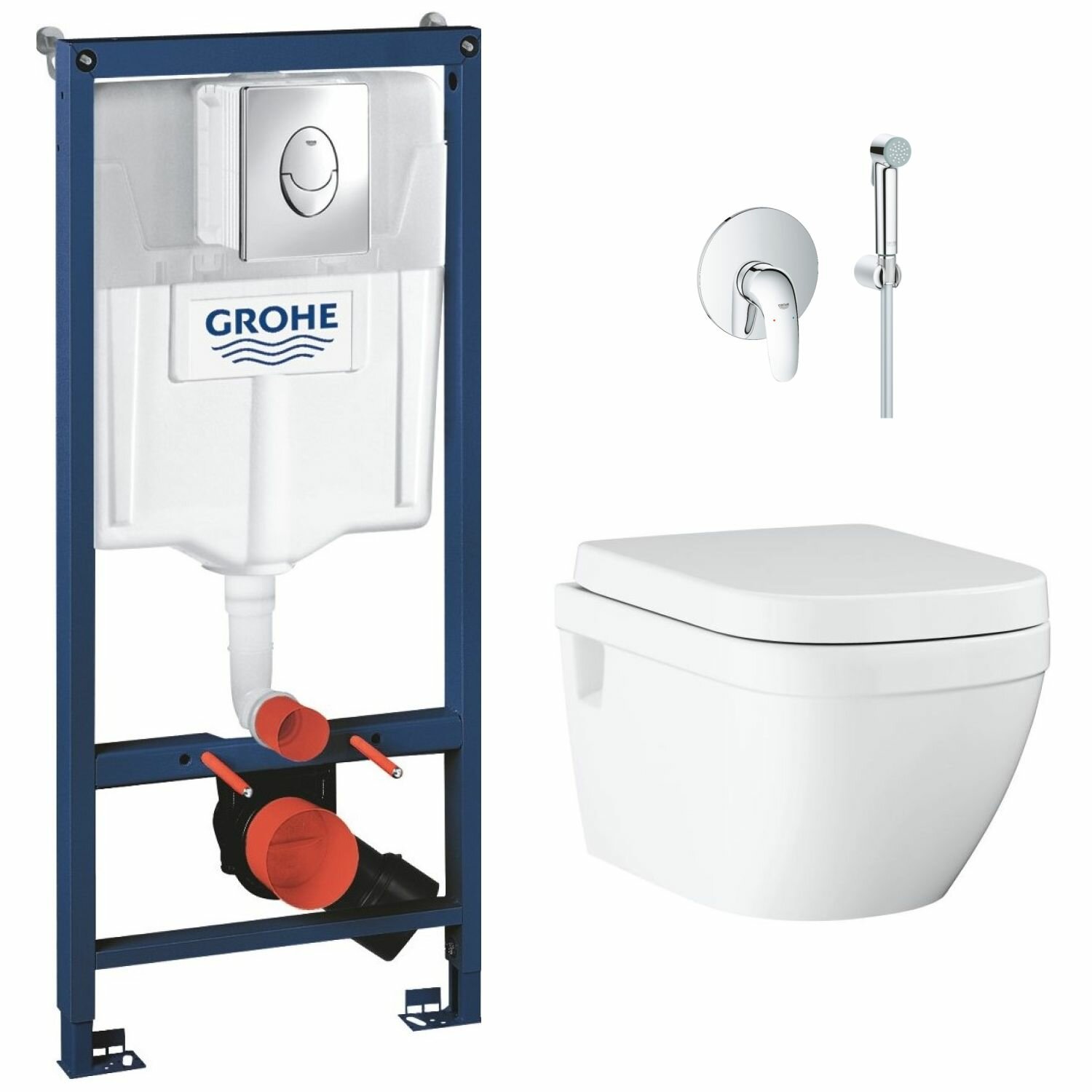 фото Готовое решение: инсталляция и подвесной унитаз Grohe Euro Ceramic, сиденье, гигиенический душ