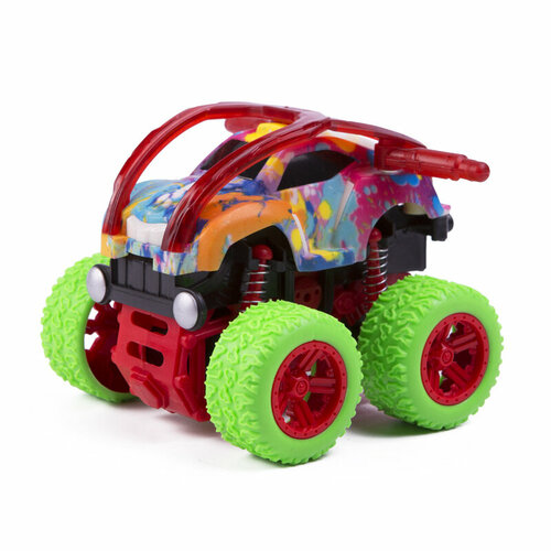 Машинка Инерционная Pit Stop, Кросс Граффити с Зелеными колесами, 10 см, в Коробке красный