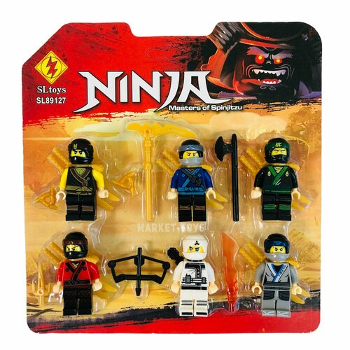 фото Набор фигурок ниндзяго / минифигурки / игрушка человечки 6 шт ниндзя с оружием / набор фигурок для конструктора / набор человечков ninja toys
