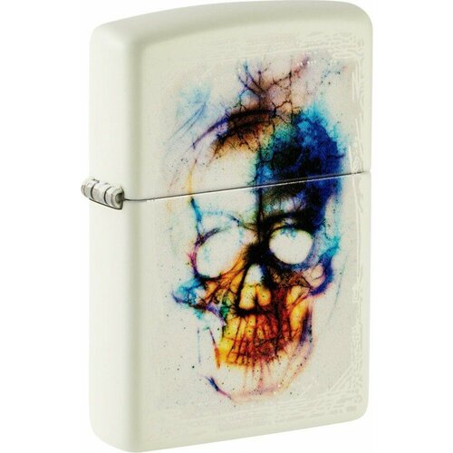 Зажигалка ZIPPO Skull Design с покрытием Glow In The Dark Green, латунь/сталь, белая, 38x13x57 мм