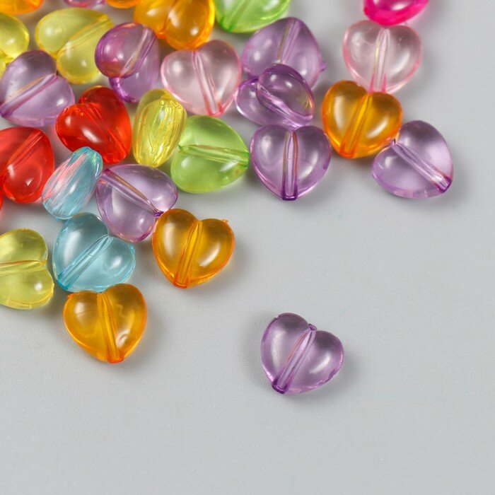 Бусины для творчества пластик "Пухлые сердца" прозрачные цветные набор 20 гр 0,6х1х1 см 9608706