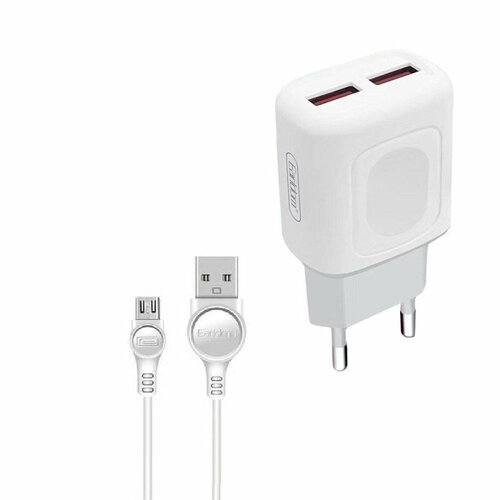 Блок питания (сетевой адаптер) Earldom ES-147M 2,4A 2xUSB Home Charger With Micro USB Cable (белый) блок питания автомобильный 2 usb earldom es 132m 2400mah пластик кабель микро usb цвет белый