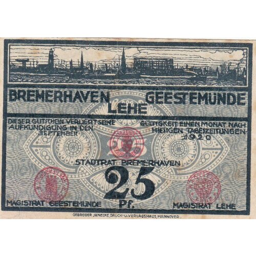 Германия (Веймарская Республика) Бремерхафен 25 пфеннигов 1920 г. (2) германия веймарская республика бремерхафен 25 пфеннигов 1920 г