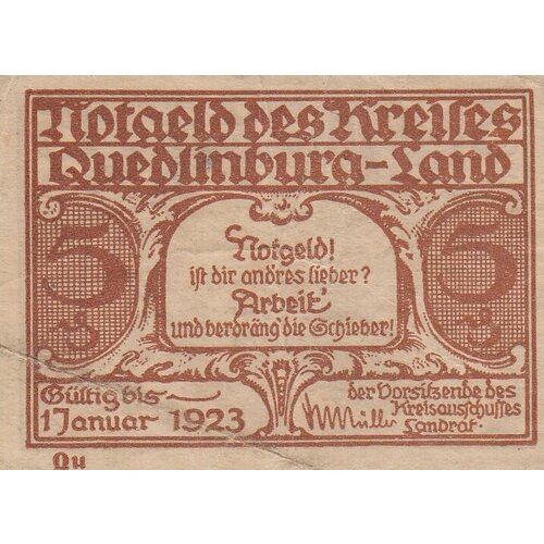 Германия (Веймарская Республика) Кведлинбург 5 пфеннигов 1921 г. (Qu)