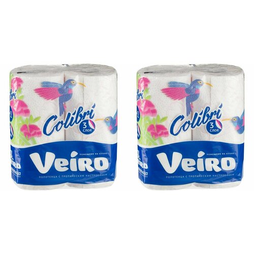 Veiro Полотенца бумажные Colibri, 3 слоя, 2 рулона, 2 упаковки/