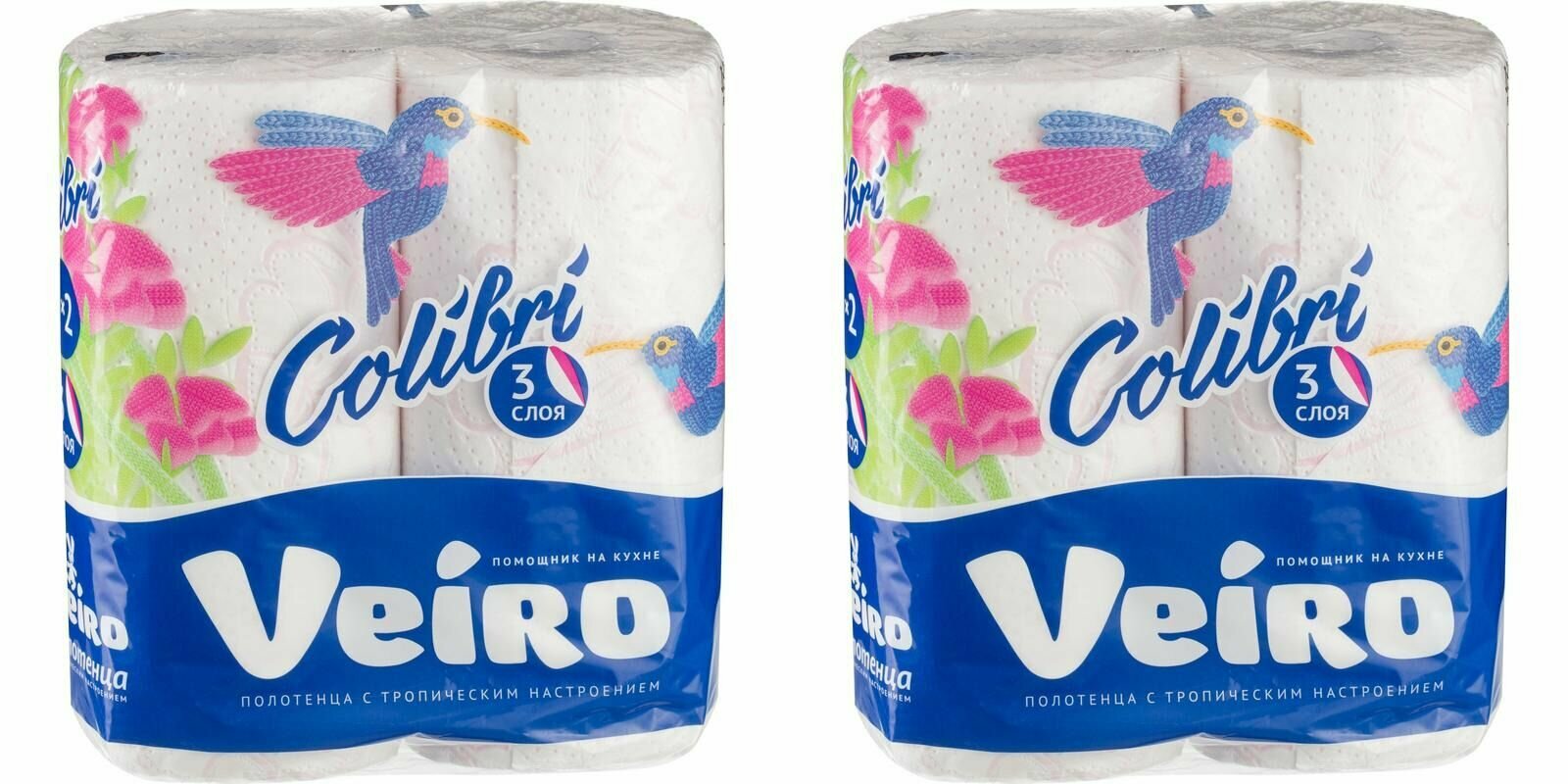 Veiro Полотенца бумажные Colibri, 3 слоя, 2 рулона, 2 упаковки/