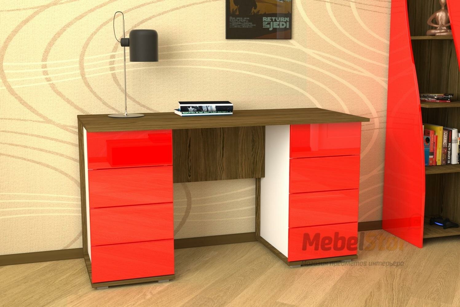 фото Письменный стол мебелеф Мебелеф-11 Дезира темная/Белый/Красный глянец