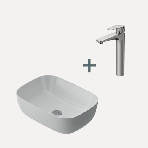 Изображение товара Раковина для ванной AM.PM, фарфоровая, прямоугольная, накладная, белая, со смесителем, 45х14 см