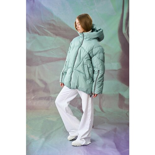 фото  куртка зимняя, оверсайз, капюшон, карманы, внутренний карман, утепленная, размер 46, зеленый youz