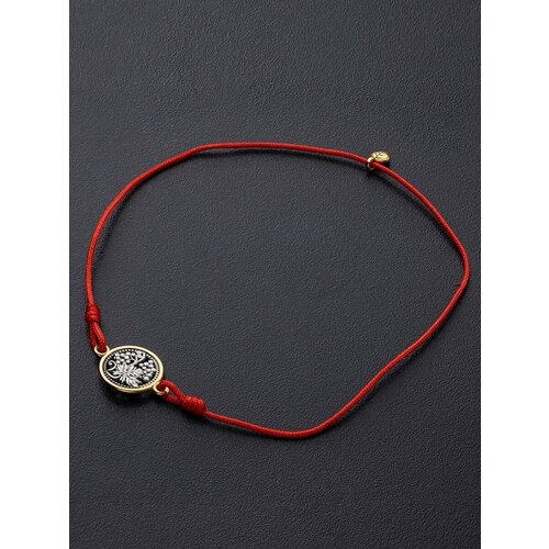 Браслет-нить Angelskaya925 Тонкий браслет красная нить на руку, серебро, 925 проба, чернение, золочение, длина 24 см.