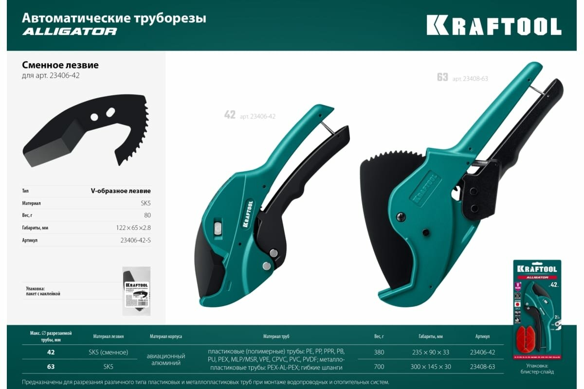 KRAFTOOL 63 мм, автоматический труборез по металлопластиковым трубам Alligator-63 23408-63_z01 — фото 11