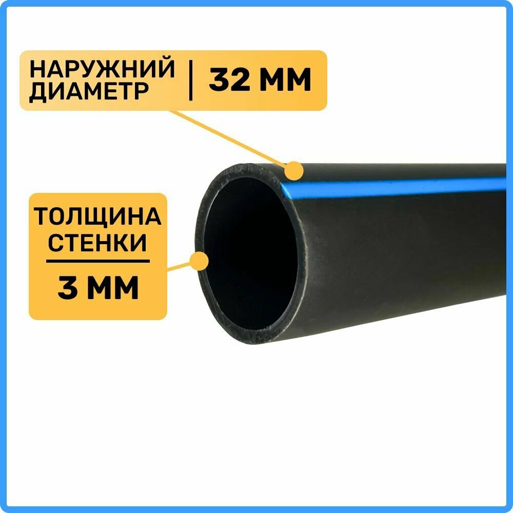 Труба ПНД 32 мм x 3 мм x 100 метров водопроводная питьевая напорная
