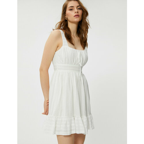 фото Платье koton, размер 42, белый, бежевый