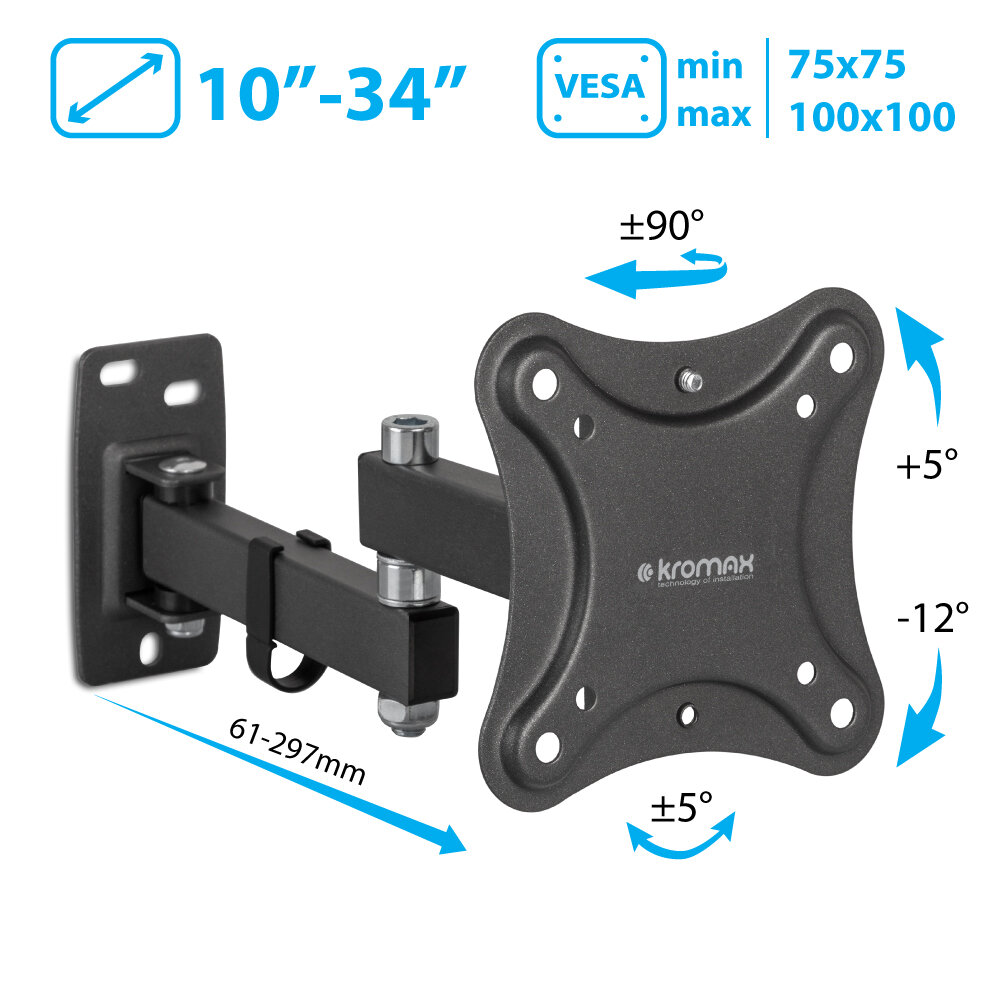 Кронштейн для телевизора настенный наклонно-поворотный KROMAX CORBEL-3 / до 34 дюймов / vesa 100x100