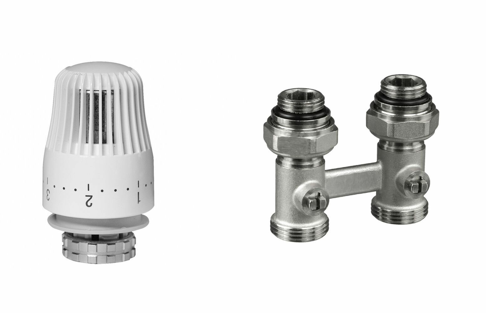 Ридан комплект для радиаторов с нижним подключением: клапан LV-KB Ду15 прямой + термоэлемент TR 84, Ду 1/2, угловой
