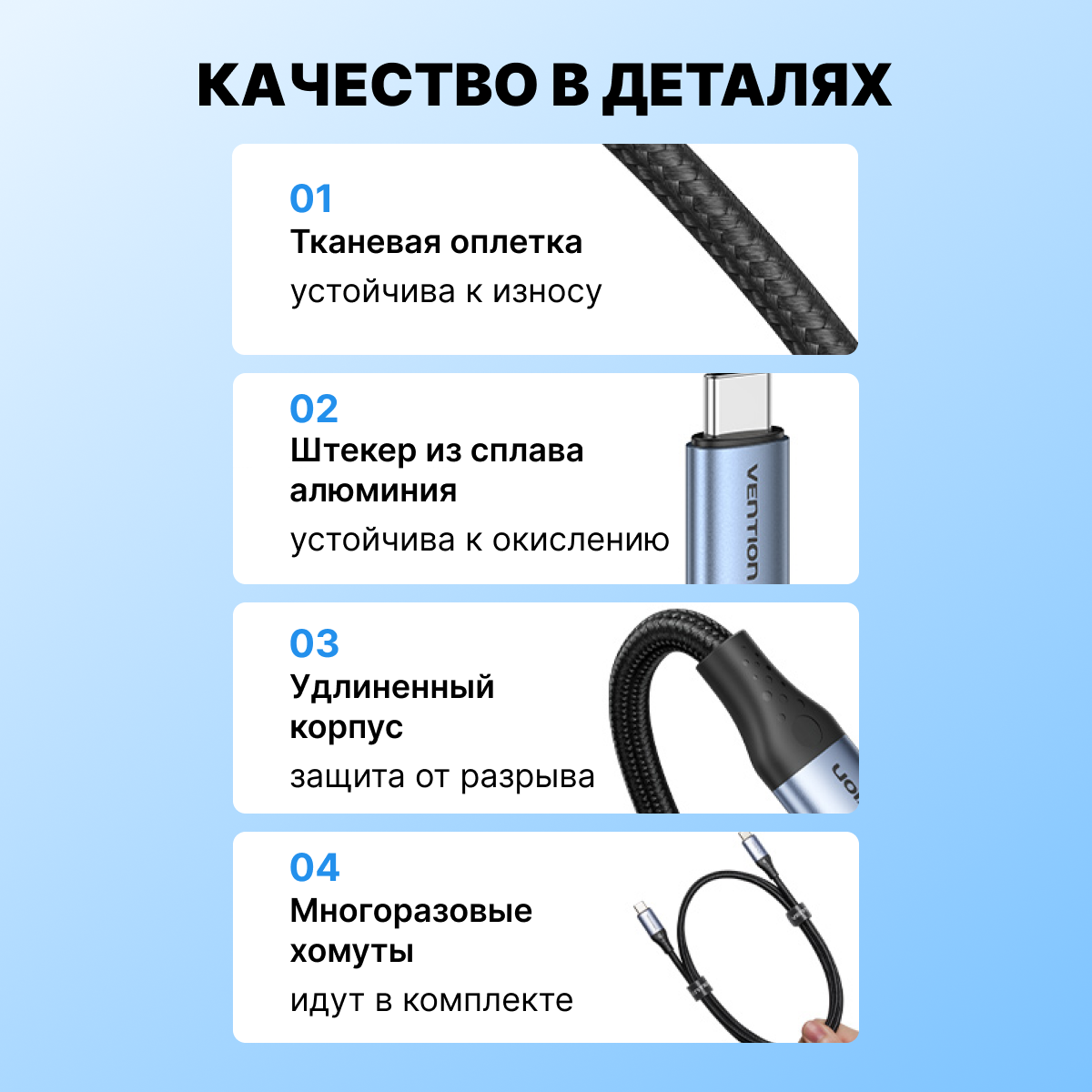 Кабель интерфейсный Vention USB 4.0 CM/CM - 1м - фото №5