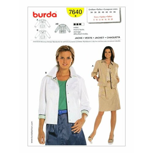 Выкройка Burda 7640 Жакет выкройка burda 9893 жакет на молнии