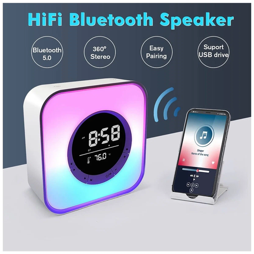 Многофункциональная дизайн-колонка Р-10 Будильник Ночник Термометр BT Громкая связь MicroSD MP3 USB AUX RGB Белая Lunavelle 219000₽