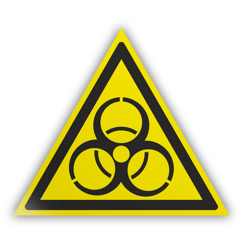 Знак на пленке W16 «Осторожно! биологическая опасность (инфекционные вещества)» (самоклеящаяся наклейка, сторона 200 мм)