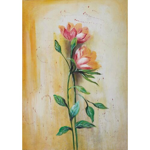 Картина на холсте для интерьера на стену в квартиру офис интерьерная Цветы на желтом фоне натюрморт 3301₽