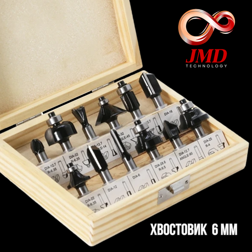 Набор фрез по дереву JMD, хвостовик 6 мм 5pcs 1 0 mm compression springs pressure spring wire dia 1 0 mm outer dia 5 6 7 8 9 10 11 12 13 14 15 20mm length 10 100 mm