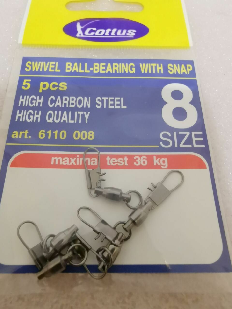 Карабин с подшипником и застежкой COTTUS Swivel Ball-Bearing With Snap #8 (5шт,36кг)