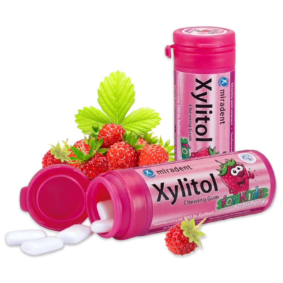 Жевательная резинка Miradent Xylitol For Kids со вкусом земляники, 30 шт