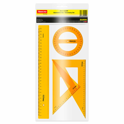 Набор чертежный Aristo 2 угольника 45 и 60 линейка 30 см транспортир круглый 360 12 см Желтый 882₽