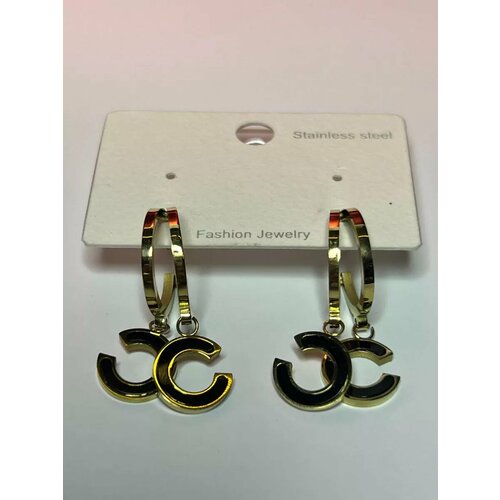 Серьги пусеты Stainless steel, размер 26 мм, желтый