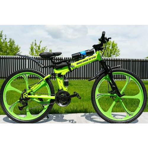 Велосипед складной Двухподвесной Richiesto 26 дюймов Дисковый тормоз салатовый 30500₽