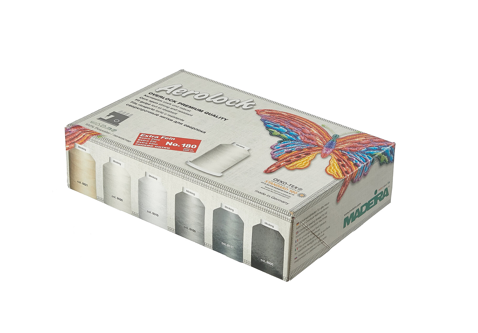 Набор ниток 9119B Madeira Aerolock Miniking Box, 24×2000 м.