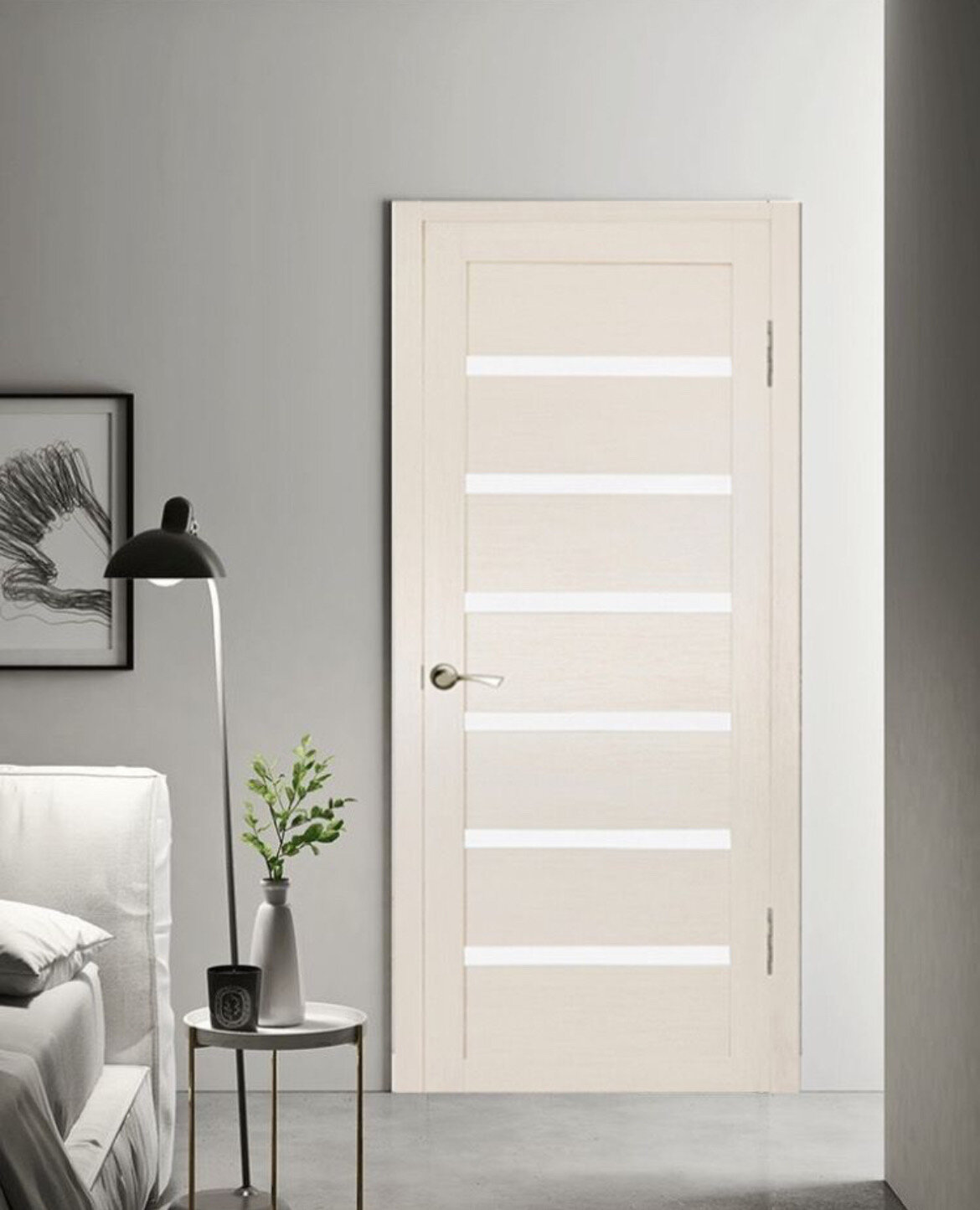 фото Межкомнатная дверь Экотек-КЛ7 лиственница кремовая 800х2000 матовое стекло (комплект с погонажом)