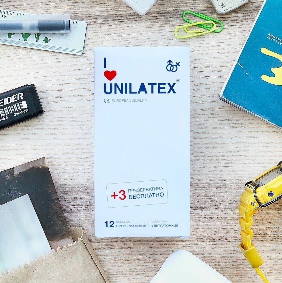 Презервативы ультратонкие Unilatex Ultra Thin - 12 шт. + 3 шт. в подарок