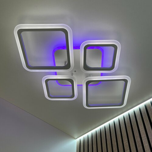 Люстра светодиодная с пультом, RGB подсветка, освещает 20м, белая, 92Вт, Имперьолюмьер