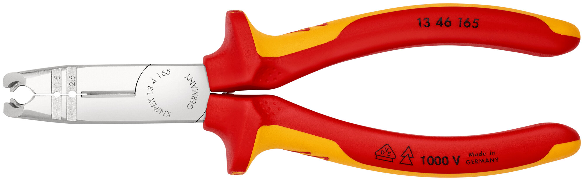 Клещи-стрипперы KNIPEX VDE для круглых кабелей, 0.75-1.5/2.5 кв. мм, 165 мм, 2-комп диэлектрические ручки KN-1346165