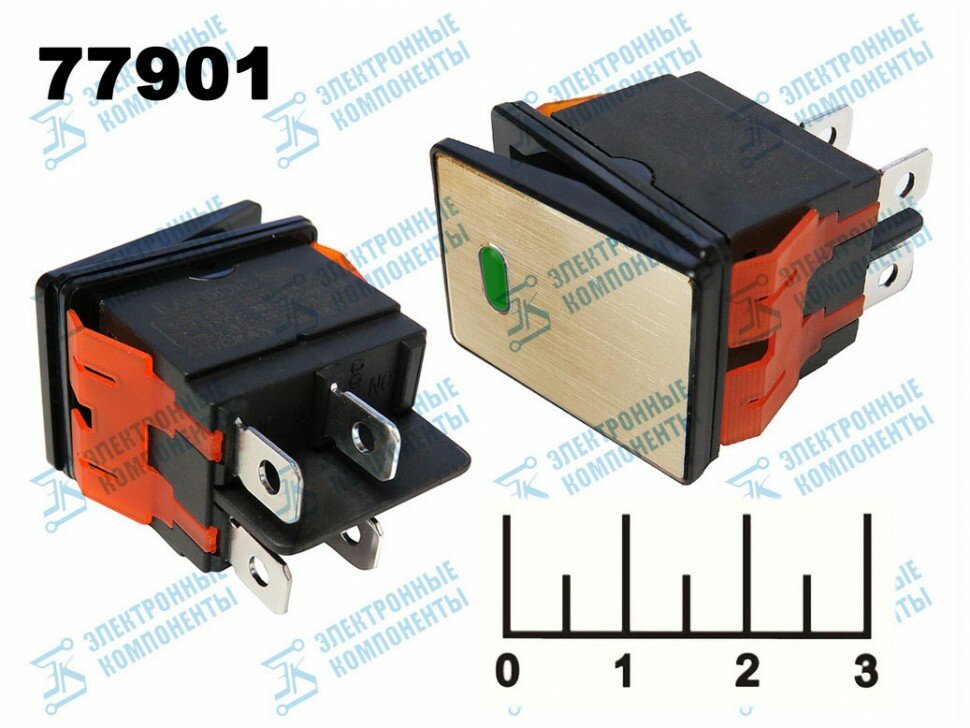 Выключатель 9-24/16 9-24V 16A gold LED зеленый 4 конт влагозащищ LBCX2822-2 IP65 (подсветка 24V)