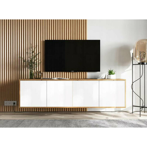 Тумба под телевизор подвесная Интериория TU-005-1413 150*35*40 Дуб Крафт золотой/Белый