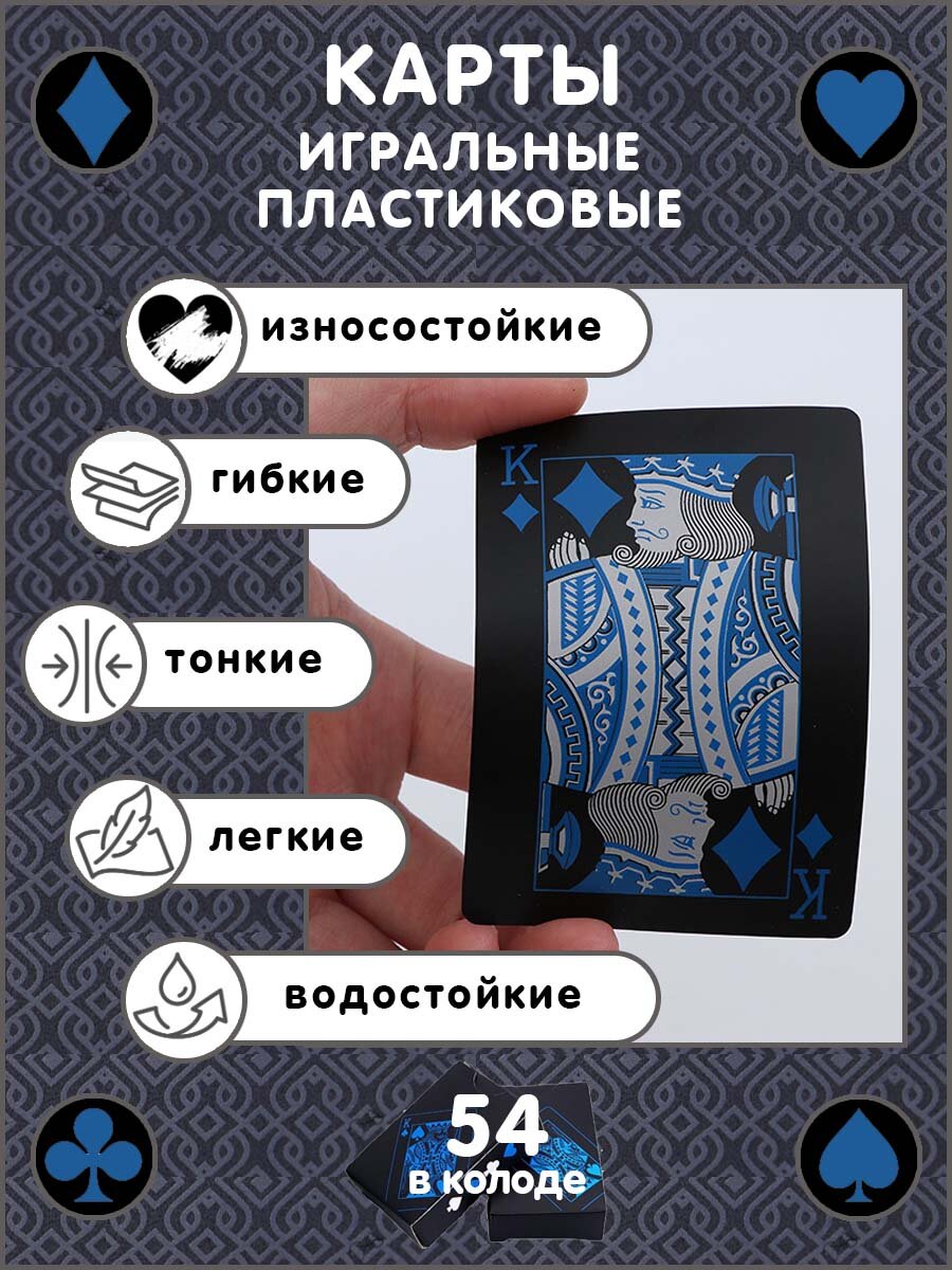 Карты для покера игральные пластиковые черно синие