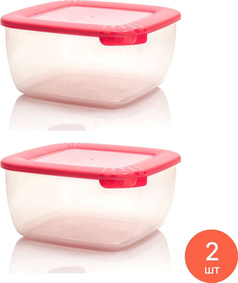 Контейнер для хранения продуктов Полимербыт Лайт полипропилен с крышкой прозрачный 20×20×9.5см объем 2.5л / емкость герметичная для СВЧ (комплект из 2 шт)