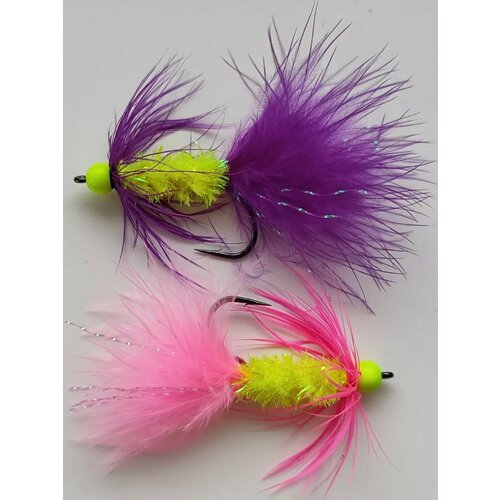 Стример-мушка форелевая салатово-фиолетово-розовая - 2 шт.