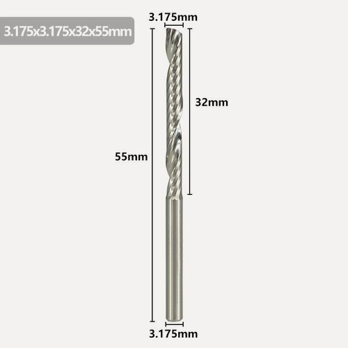 Изображение товара Фреза спиральная XCAN однозаходная, 3,175x3,175x32x55мм, Фреза концевая спиральная по дереву и пластику