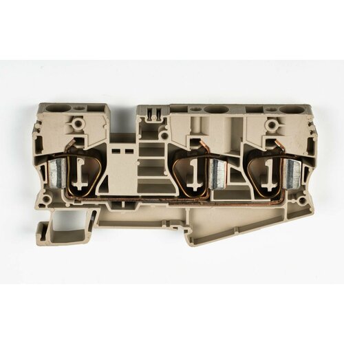 Клемма пружинная DINKLE AK10-TN 1.5~10mm2, на дин рейку, трехконтактная, 57A, цвет бежевый