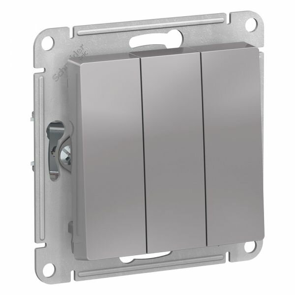 10 шт. Systeme Electric AtlasDesign Алюминий Выключатель 3-клавишный сх.1+1+1, 10АХ, механизм, ATN000331
